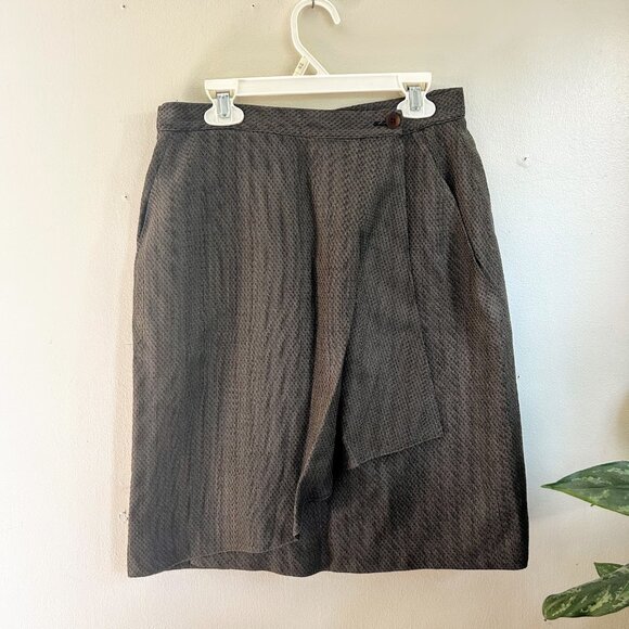 Vintage 90's Giorgio Armani 42/8 Brown Tailored Wrap Skirt - Picture 1 of 4